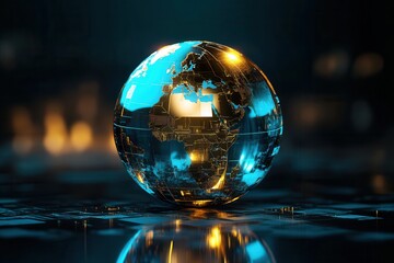 Poster - Futuristic 3D globe with glowing highlights symbolizes global diplomacy and elegance in design Generative AI