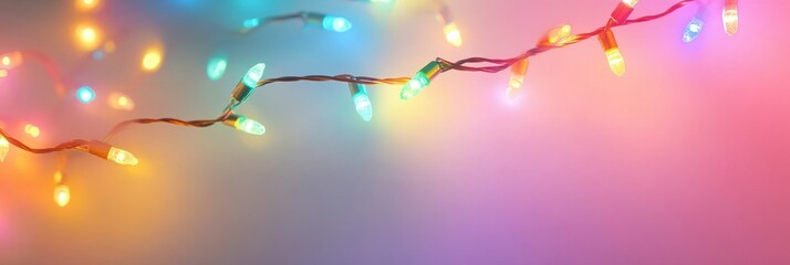 Fototapete - glowing rainbow lights create a festive garland on a soft gradient background perfect for holiday ce