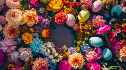 Aufkleber - Colorful spring flower wreath with decorative eggs perfect for seasonal celebrations