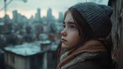 Wall Mural - Young girl with hat and scarf