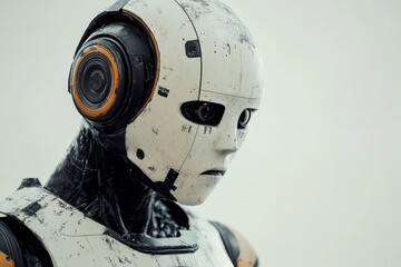 Poster - Robot with unique design showcasing intricate details and lifelike features in close-up view