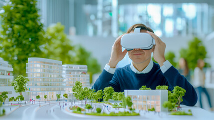 Aufkleber - Virtual reality technology enhances urban planning experience for city designers in modern office environment