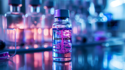 Poster - This vial of stem cells shines amid lab equipment, symbolizing progress in regenerative medicine.