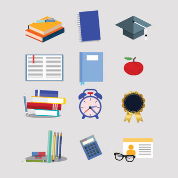 Reading books concept. World book day graphic. Educational Vector illustration, Doodle books colourful set icon.