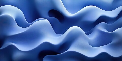 Poster - Fluid shapes create an abstract blue landscape suggesting movement and depth in an artistic composition