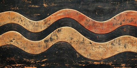 Poster - Vibrant abstract waves in earthy tones create dynamic visual rhythm on a textured background