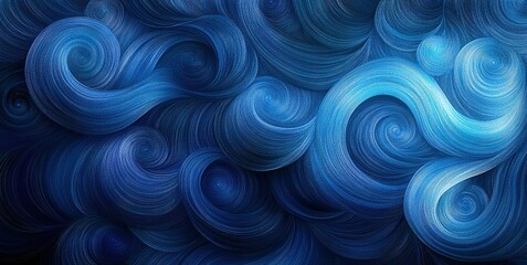 Poster - Swirling blue hues create a captivating abstract design reminiscent of ocean waves and flowing currents