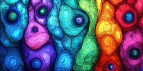 Poster - Vibrant abstract artwork showcasing swirling colors and patterns in shades of blue, purple, green, yellow, orange, and red