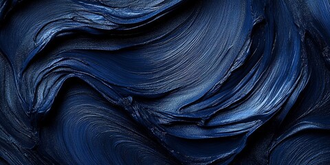 Poster - Dark blue textured paint swirls create a striking visual effect in an abstract artwork setting