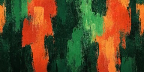 Poster - Abstract painting featuring vibrant strokes of green, orange, and yellow hues on canvas creating a dynamic visual experience