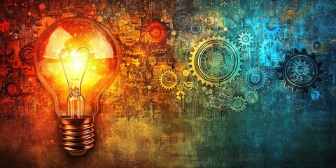 Poster - Creative light bulb design illustrating innovation and technology in a colorful environment