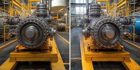 Poster - Industrial machinery setup in a modern factory showcasing complex systems for manufacturing processes