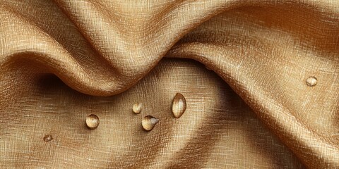 Poster - Golden fabric with water droplets showcasing texture and sheen under light