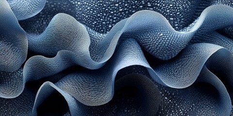 Poster - Elegant blue fabric texture displaying intricate folds and a subtle sheen while capturing light in an artistic manner