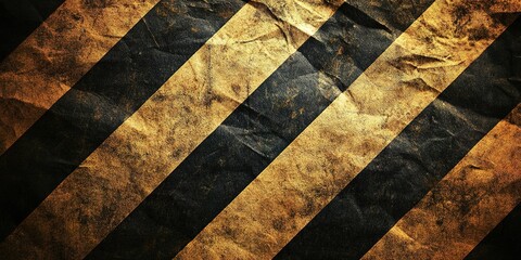 Poster - Crumpled texture of yellow and black striped paper with a weathered appearance