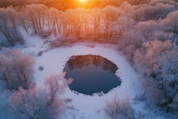 Wall Mural - lake surrounded by trees from above
