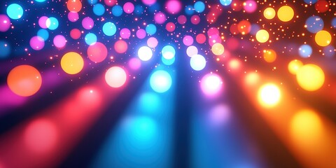 Poster - Colorful light display with vibrant orbs and glowing particles at a modern dance event
