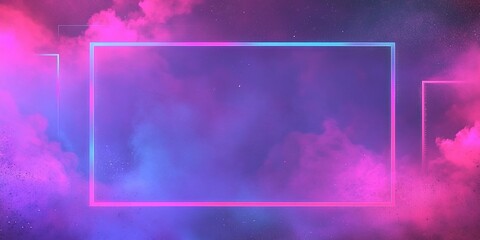 Poster - Vibrant abstract background with glowing frames surrounded by colorful clouds in shades of pink and blue