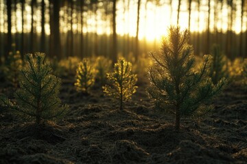 Wall Mural - Sunlight filtering through forest trees