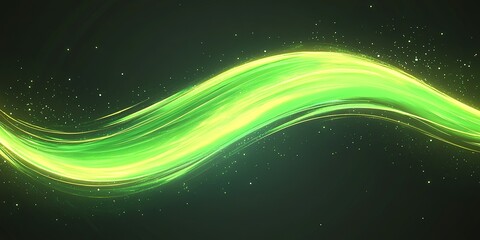 Poster - Bright green wave of light with sparkling details creates a dynamic and vibrant visual effect in a dark background