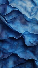 Poster - Textured layers of deep blue fabric create a stunning visual display of movement and color in an artistic composition
