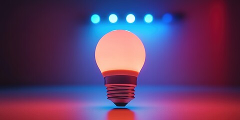 Poster - Colorful glowing light bulb illuminated with red and blue hues on a smooth surface