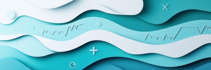 Poster - Layered paper art background featuring calming blue tones and subtle medical symbols for creative design projects Generative AI