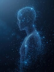 Aufkleber - Futuristic background with digital particles forming human silhouette symbolizing AI driven politics Generative AI