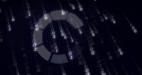 Poster - Binary code and circular graphic animation over dark digital background
