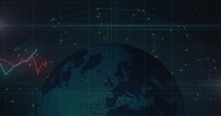 Poster - animation showing earth with network connections and fluctuating graph lines