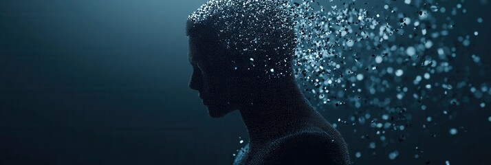 Aufkleber - Futuristic digital particles create a silhouette symbolizing AI driven politics in a sleek setting Generative AI