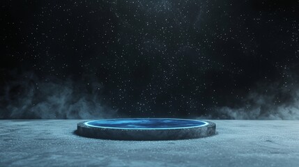 Wall Mural - A futuristic and abstract technology concept is achieved through the incorporation of high-tech effects in a hologram portal featuring a circular podium
