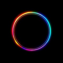 Poster - A black background serves as the perfect contrast to a radiant neon circle with a rainbow hue