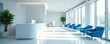 © WardM - Modern white reception desk, blue chairs in hospital lobby, clean, design