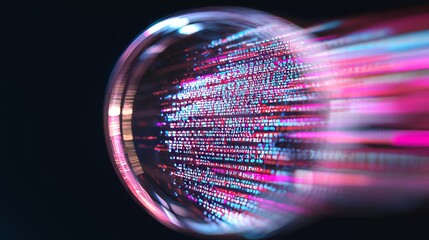 A man's hand holds a magnifying glass above a digital code interface, representing data analysis, quality assurance, software testing, and debugging