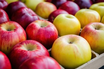 Poster - Fresh apples displayed for sale at a local market during autumn harvesting season Generative AI