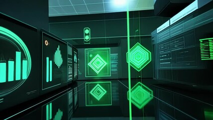 Aufkleber - modern data center showcasing advanced technology with glowing green interfaces and sleek design, re