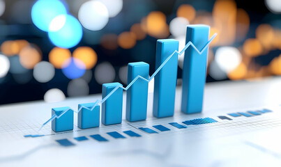 Poster - Blue Business Growth Chart with Blurred Background and Dynamic Design