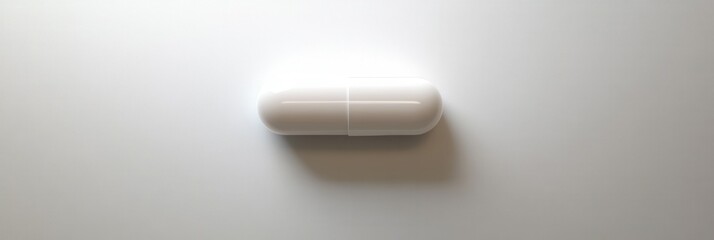 Poster - Minimalist representation of a capsule on a clean white surface showcasing hyper realistic details Generative AI