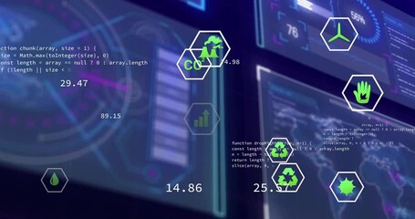 Poster - Animation of digital dashboard showing environmental data and sustainability icons in school