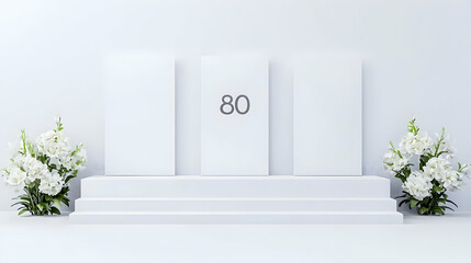 Poster - White Minimalist Display with Number and Flower Arrangements