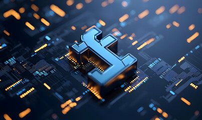 Poster - Abstract Tech Background with Metallic Icon on Circuit Board Design