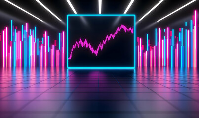 Poster - Futuristic Neon Stock Market Chart in Abstract Digital Space