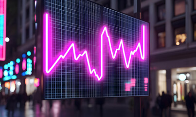 Poster - Neon Graph Display in Urban Night Setting with Dynamic Lighting