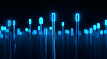 Poster - Abstract Blue Lights Glowing Against Dark Background Minimalist Art