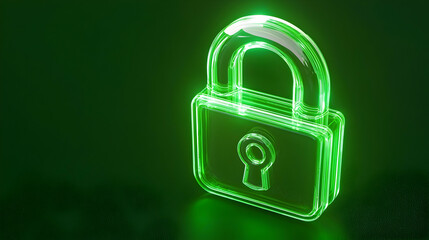 Poster - Green Neon Lock Symbol on Dark Background for Security Concept
