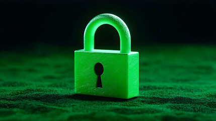 Poster - Bright Green Padlock on Dark Background Representing Security Concept