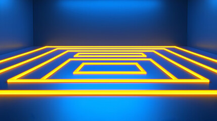 Poster - Neon Blue and Yellow Line Design in Modern Empty Studio Space