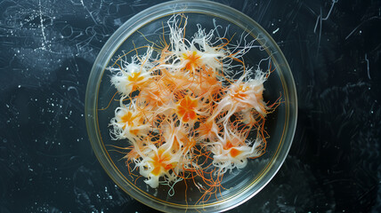 Poster - This Cultured stem cells display vibrant growth patterns in a laboratory dish under observation.