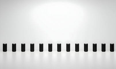 Poster - Black Cylindrical Objects Arranged in a Straight Line on White Background